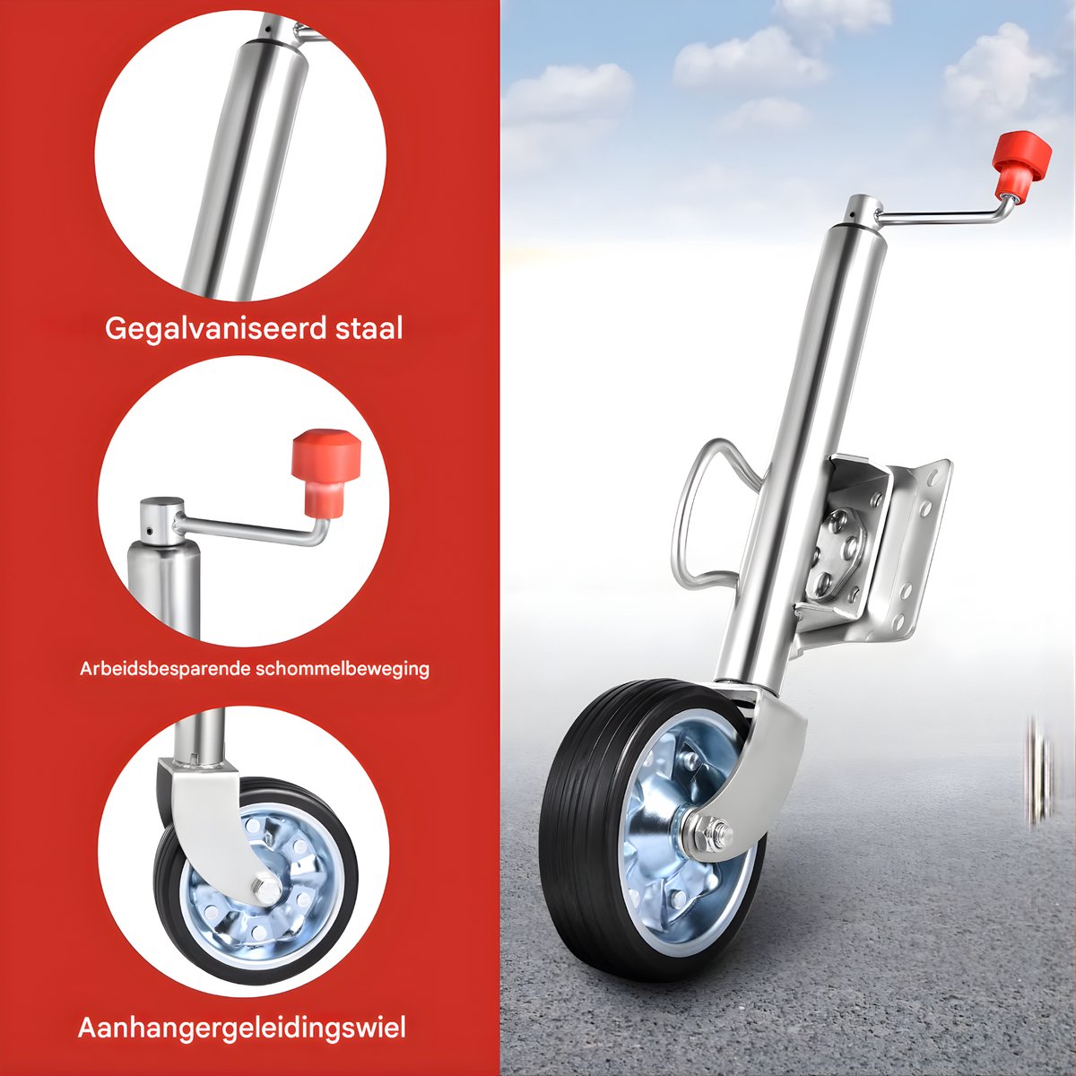 Neuswiel 680KG - Aanhangwagenkrik met wiel - Voor campers, boottrailers en aanhangers