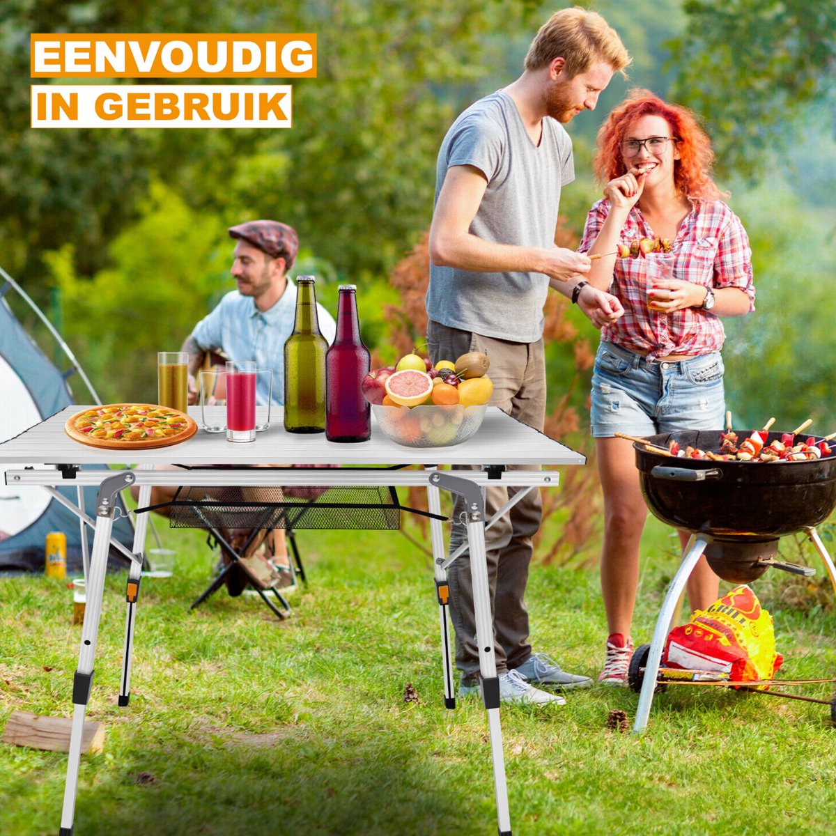 Oprolbare Kampeertafel - Aluminium Inklapbare Picknicktafel - Outdoor & Tuinmeubelen - Verstelbare Poten - 90x53x45/68 cm