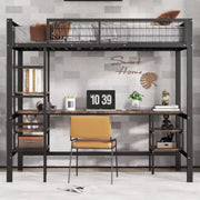 Hoogslaper Retro Valora - Luxe hoogslaper voor kinderen - 90x200 cm - Met bureau - Kinderbed - Stapelbed - Met Hoektrap, valbeveiliging en raam - Peuterbed
