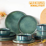 Averto Serviesset - 36 delig - 12 persoons - Groen - Dinerborden - Bordenset - Diepe borden - Ontbijtborden - Servies - Keukenservies