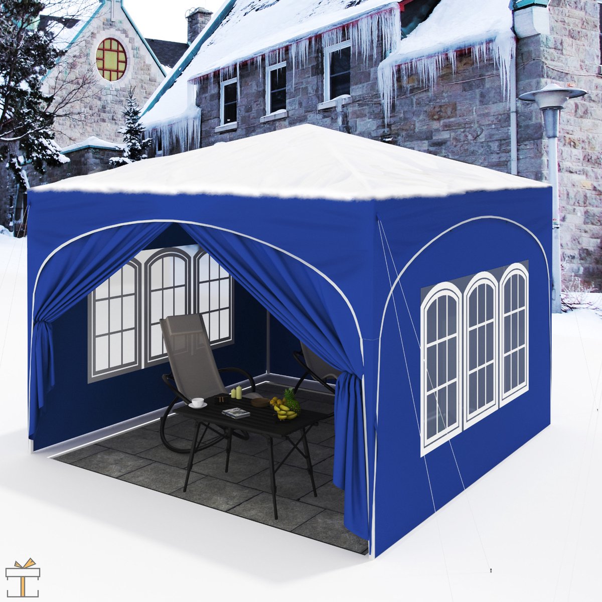 Happyment Luxe Partytent met zijwanden - Blauw - Opvouwbaar - Easy up - Paviljoen - Waterdicht weerbestendig - 3x3 m