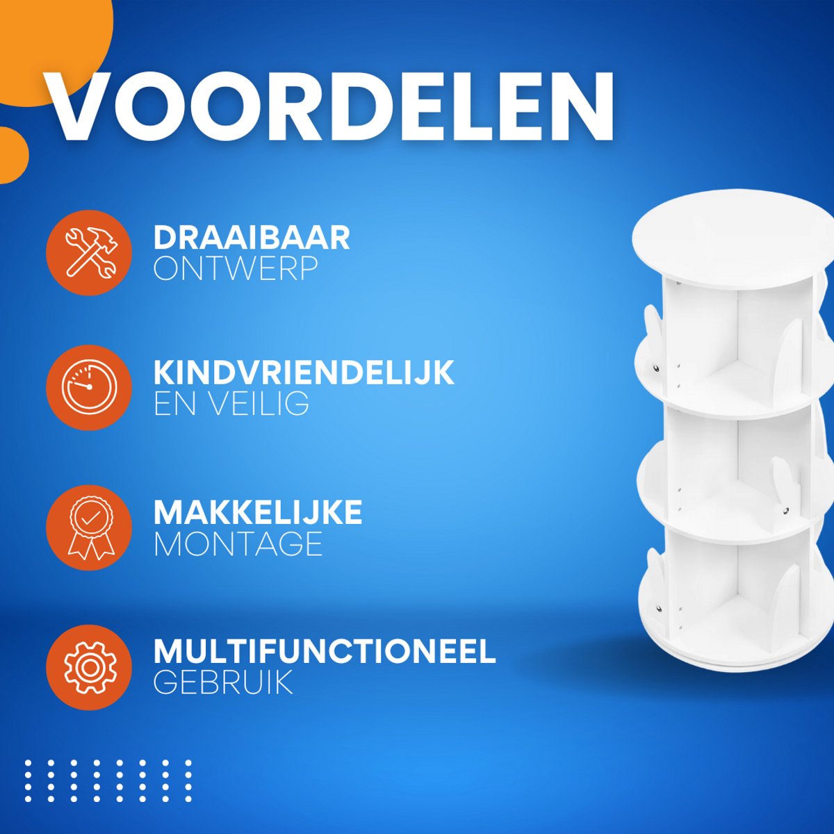 Boekenkast kind - Roterende boekenrek - Voor kinderkamer of woonkamer - Speelgoed- Wit