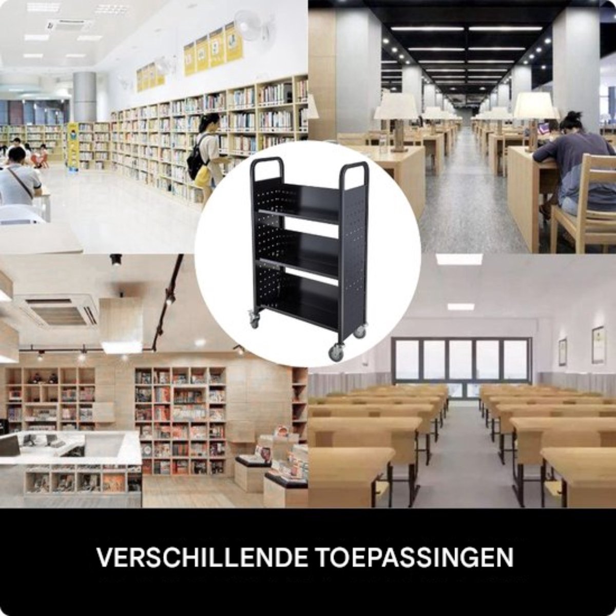 Boekenkar - Boekenkast - 128.2x35x128.2cm - Ideaal Voor Boekentrolley