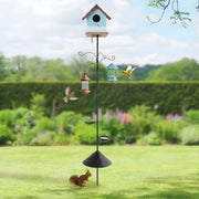 Vogelvoederpaal - Voederstation - met haakjes - Voor vogels voeren in de tuin - Verstelbaar met voederbakjes en eekhoornbestendige kraag - Metaal - Zwart
