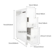 Badkamerkast - Opbergkast - Badkamermeubel - Voor smalle badkamers - Op wieltjes - Wit - 53*19,5*75 cm