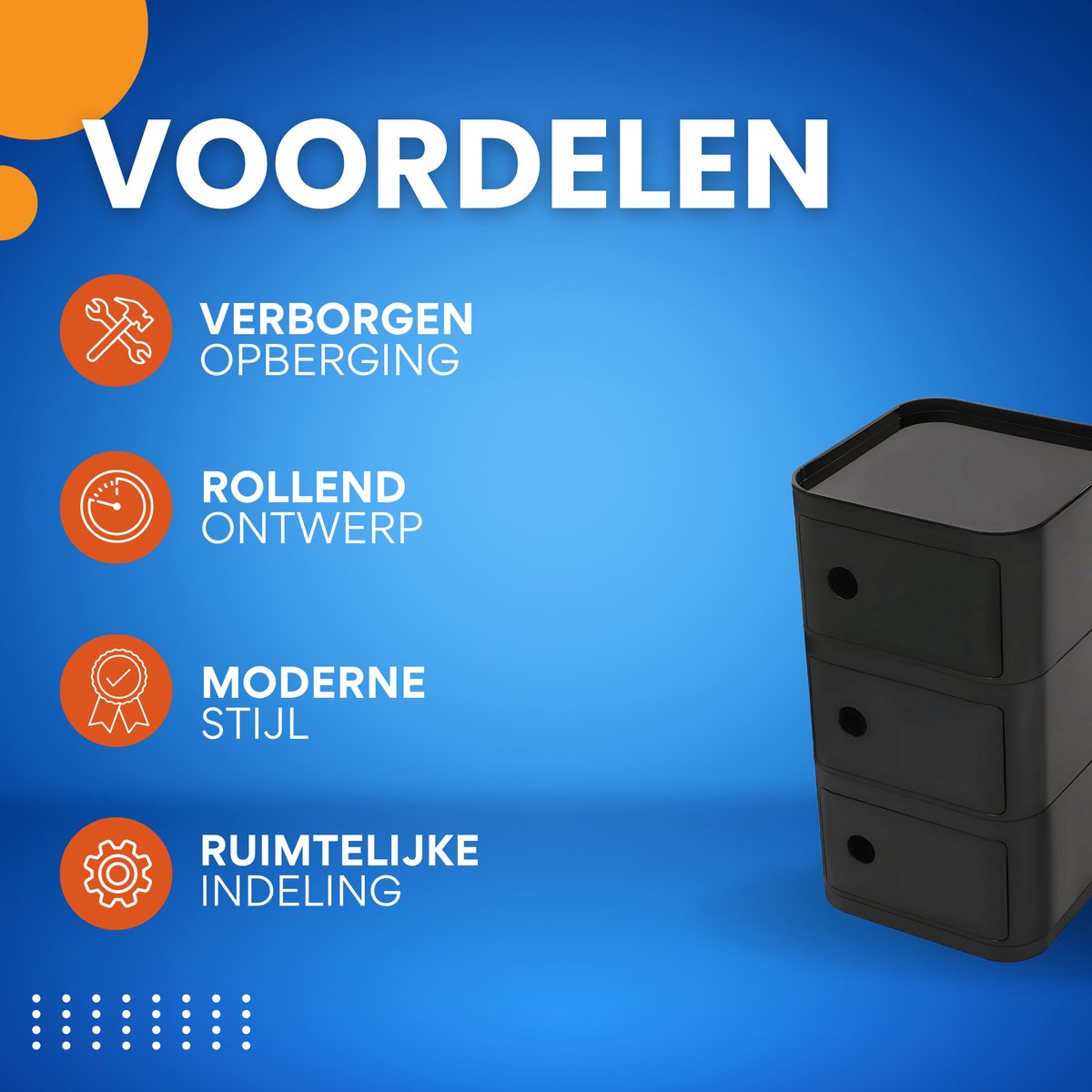 Nachtkastje - Bijzettafel - met Wielen - 32 cm - met Verborgen Opbergruimte - Moderne Opbergtafel voor Slaapkamer & Woonkamer - 3-laags - Zwart