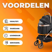 2-in-1 Hondenbuggy Fioren - Huisdieren wandelwagen - Reiswagen Hond - Comfort - Voor Honden en Katten - Opvouwbare Huisdierwagen met 360° Wielen - Met boodschappenmand - Hondenbox met Autobevestiging - Max. Belastbaarheid 25kg
