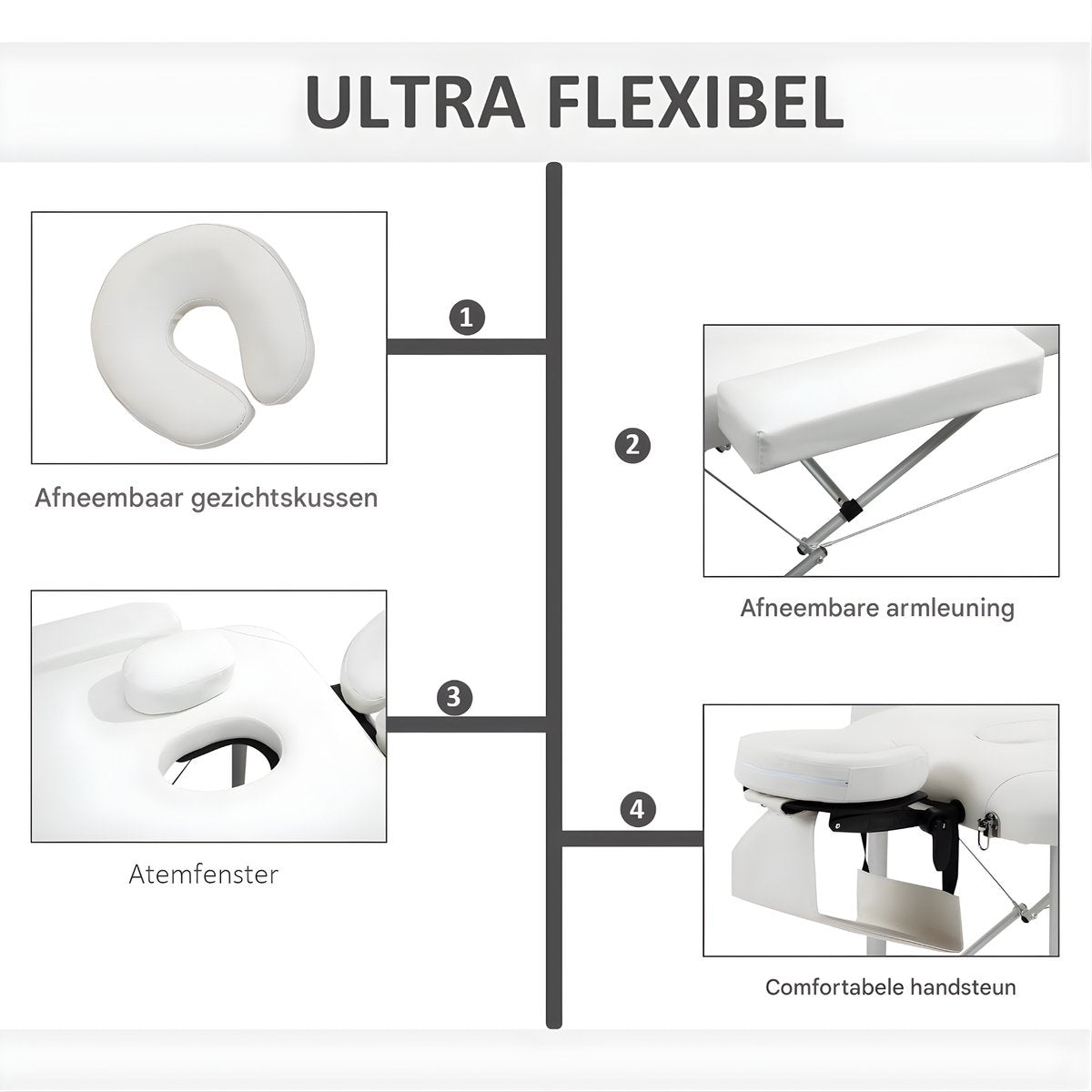 Opvouwbare Massagetafel - Behandeltafel - Professionele massage - Ontspanning - Voor Spa, Salon, Kliniek & Thuis - Inclusief Kussen - Wit