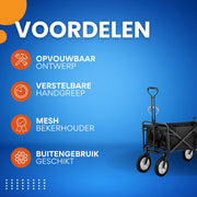 Bolderkar - Handkar Opvouwbaar - Praktisch voor Buiten - Inclusief Mesh Bekerhouder & Verstelbare Handgreep - Zwart