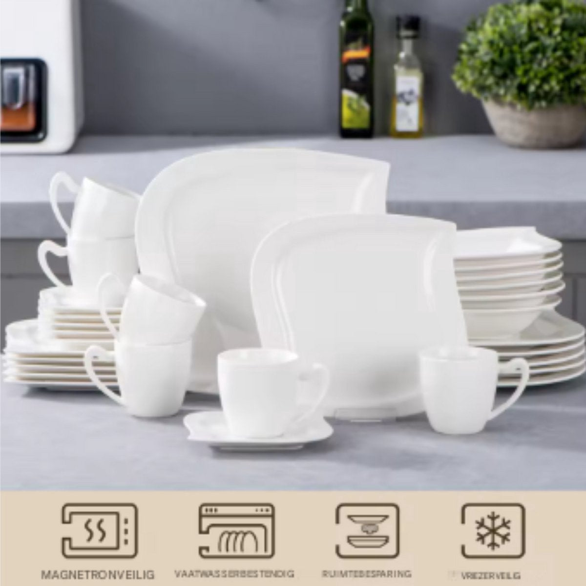 Elite Dinerborden – Serviesset – 6 persoons – 30 delig – Wit Keramisch – Breakfast Plates – Kleurrijke presentatie