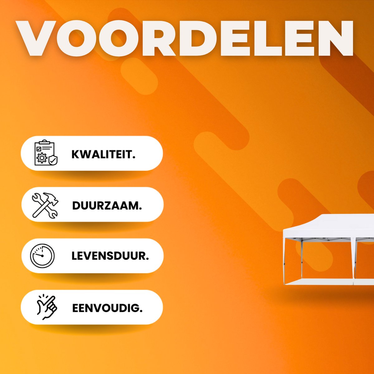 Partytent met zijwanden - 300x600cm - Opvouwbaar - Wit - Easy up - Paviljoen - Waterdicht weerbestendig - In hoogte verstelbaar