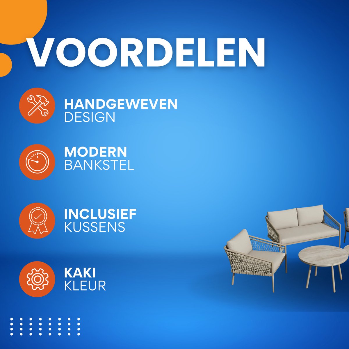 Tuinmeubelset - Loungeset - Tuinlounge Lounge Set - Lounge Set - Voor Tuin, Terras of Balkon - 2-Zits Sofa, 2 Fauteuils & Salontafel - Handgeweven Touw, Houtlook & Glasplaat - Gegalvaniseerd Staal