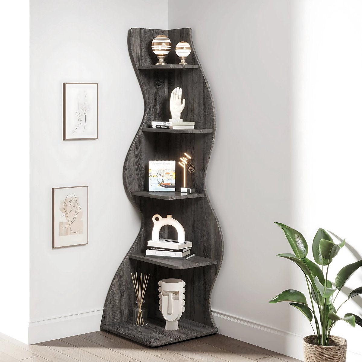 Moderne boekenkast 5 lagen - Grijs - Boekenrek - Woonkamer, slaapkamer en kinderkamer - Hout - 180cm