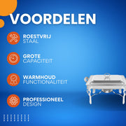 Buffetverwarmer - Chafing dish - Buffetwarmer - Warmhoudplaat - Warmhoudbakken - Voor Catering en Buffetserveren