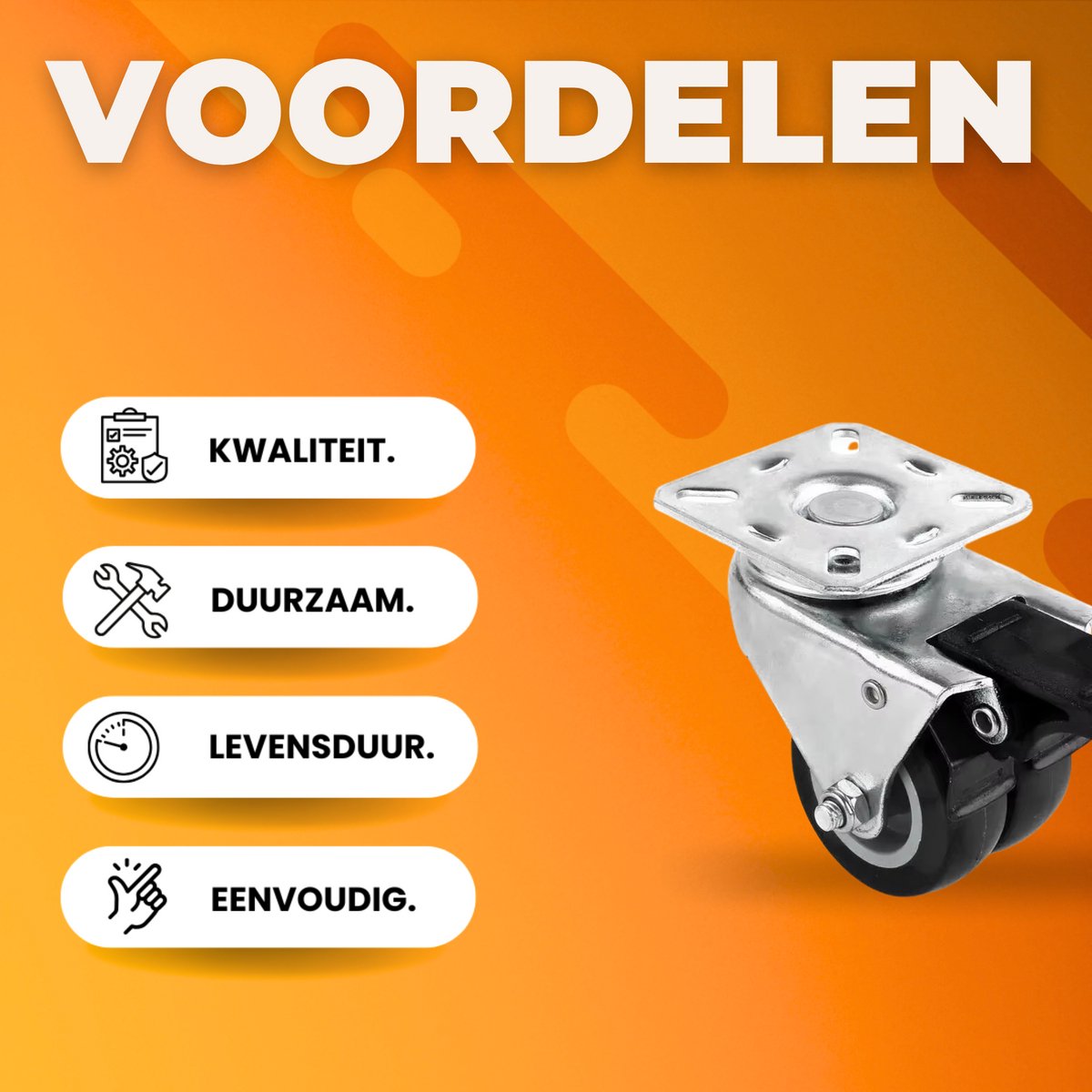 Zwenkwielen met rem - Set van 4 - 50 mm - Set van 4 - Transportrollen - Zware wielen - 30KG