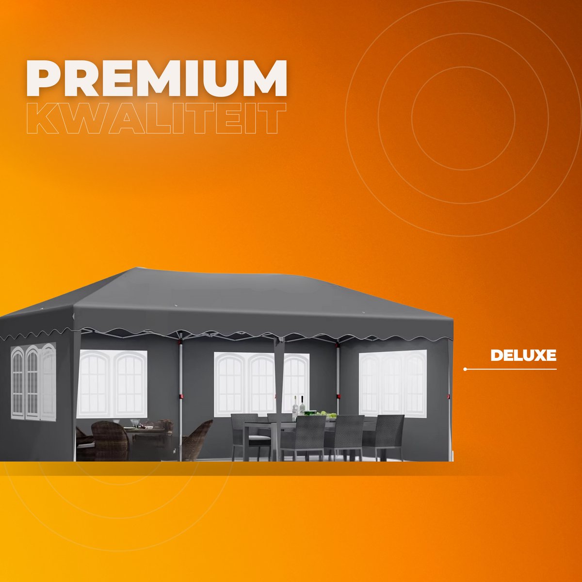 Luxe partytent - Opvouwbaar - Met zijwanden - Zwart - 300x600cm - Easy up - Paviljoen - Waterdicht weerbestendig - In hoogte verstelbaar