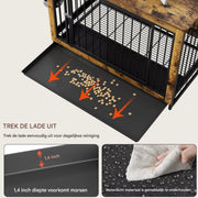 Houten Hondenbenche Tavien - Hondenren - Hondenkrat Bijzettafel met Afneembare Kommen en Dienblad - Dubbele Deuren Hondenkennel voor Middelgrote Honden Binnen - 99 x 63 x 72 cm - Bruin