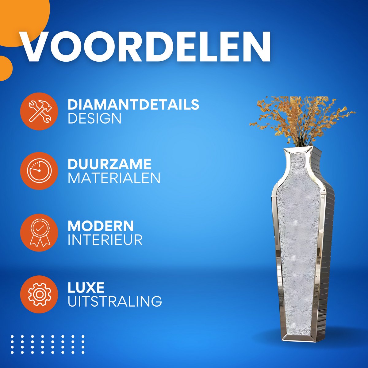 Decoratieve Vloervaas Milano - Grote hoge vaas - Voor Pampas Gras of Kunstbloemen - 68 CM - Voor binnen