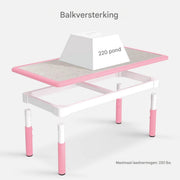 Kindertafel Tavien en 4-stoelenset - In hoogte verstelbare tafelset voor peuters met meerdere activiteit - Studie, schrijven en spelen voor kinderen - Roze - 120x60cm