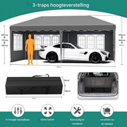 Partytent met zijwanden - 300x600cm - Opvouwbaar - Donkergrijs - 420D Oxford Doek - Easy up - Paviljoen - Waterdicht weerbestendig - In hoogte verstelbaar