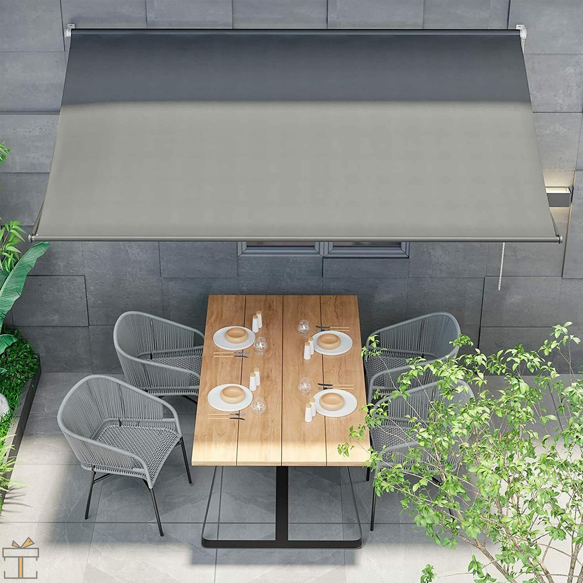 Happyment Zonneluifel deluxe - Handmatig - Luifel met steunpoten - Zonnescherm - Terras - Tuin of balkon - Grijs - 300x180cm