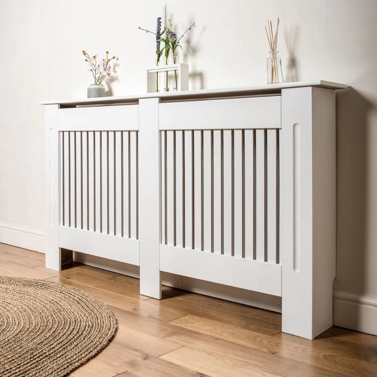 Grandiose Radiatorombouw - 172x92 cm - Ombouw rooster - Verticale panelen - MDF - Stijlvol - Wit