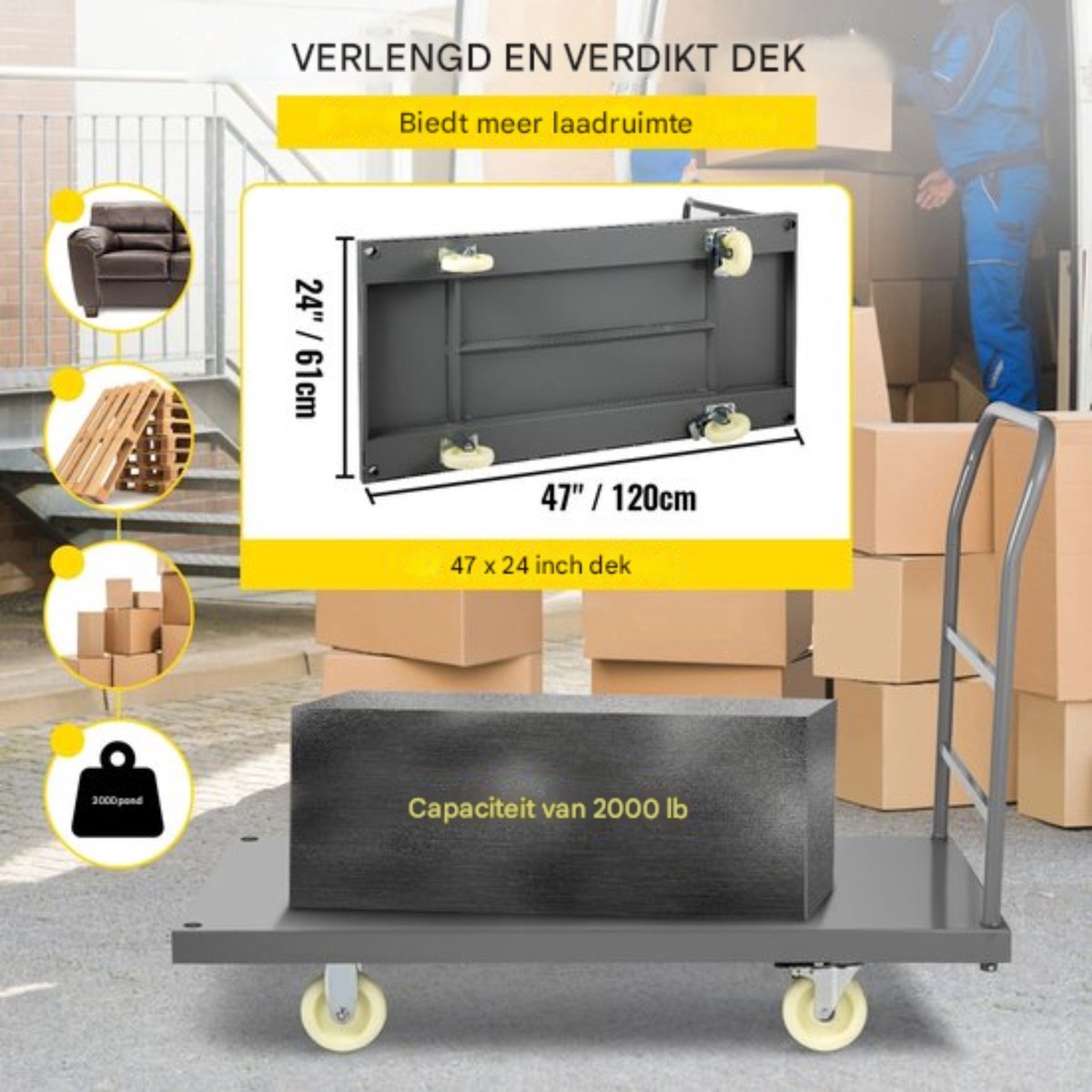 Platform truck - Trolley - Winkel kar - Winkelwagen met nylon wielen