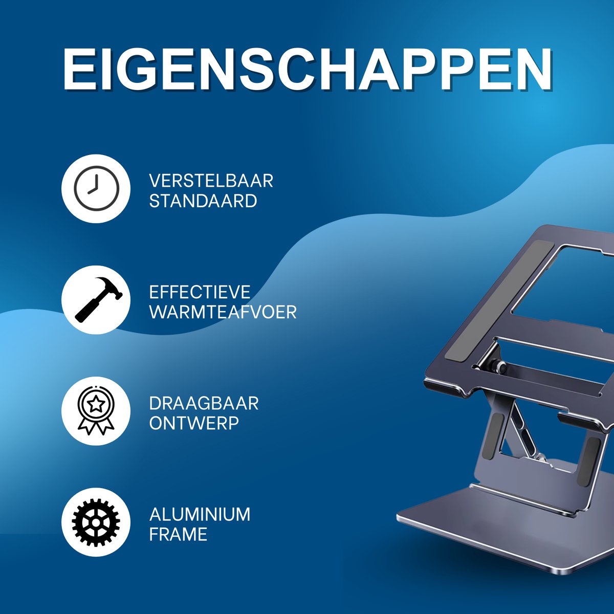 Laptoptafel – Tablethouder - Bedtafel - Laptopstandaard - Voor thuiskantoor en presentaties –Aluminium / Zwart