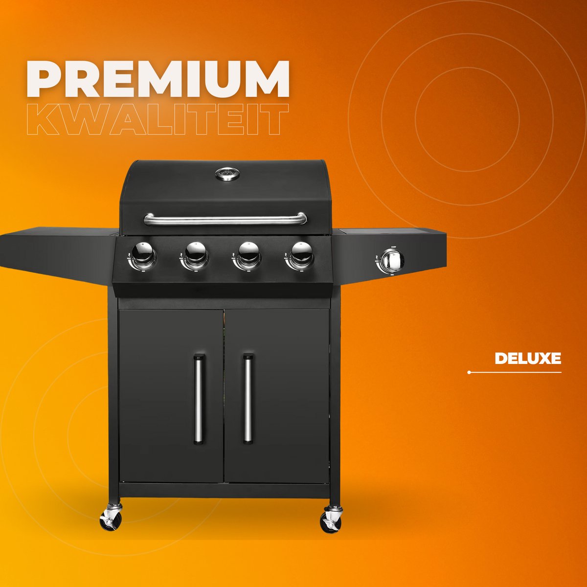 BBQ 5 in 1 - Barbecue op gas - Zwart - Thermostaat - Olievanger accessoires - Gasgrill met zijbrander