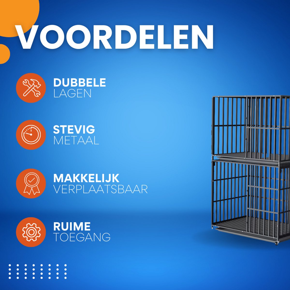 Dubbele Hondenmand Rex - Hondenkennel - Meubelbench Bijzettafel - Metalen Hondenkrat & Walnoot - Binnenbench - 145 cm Hoog - 95 cm Breed