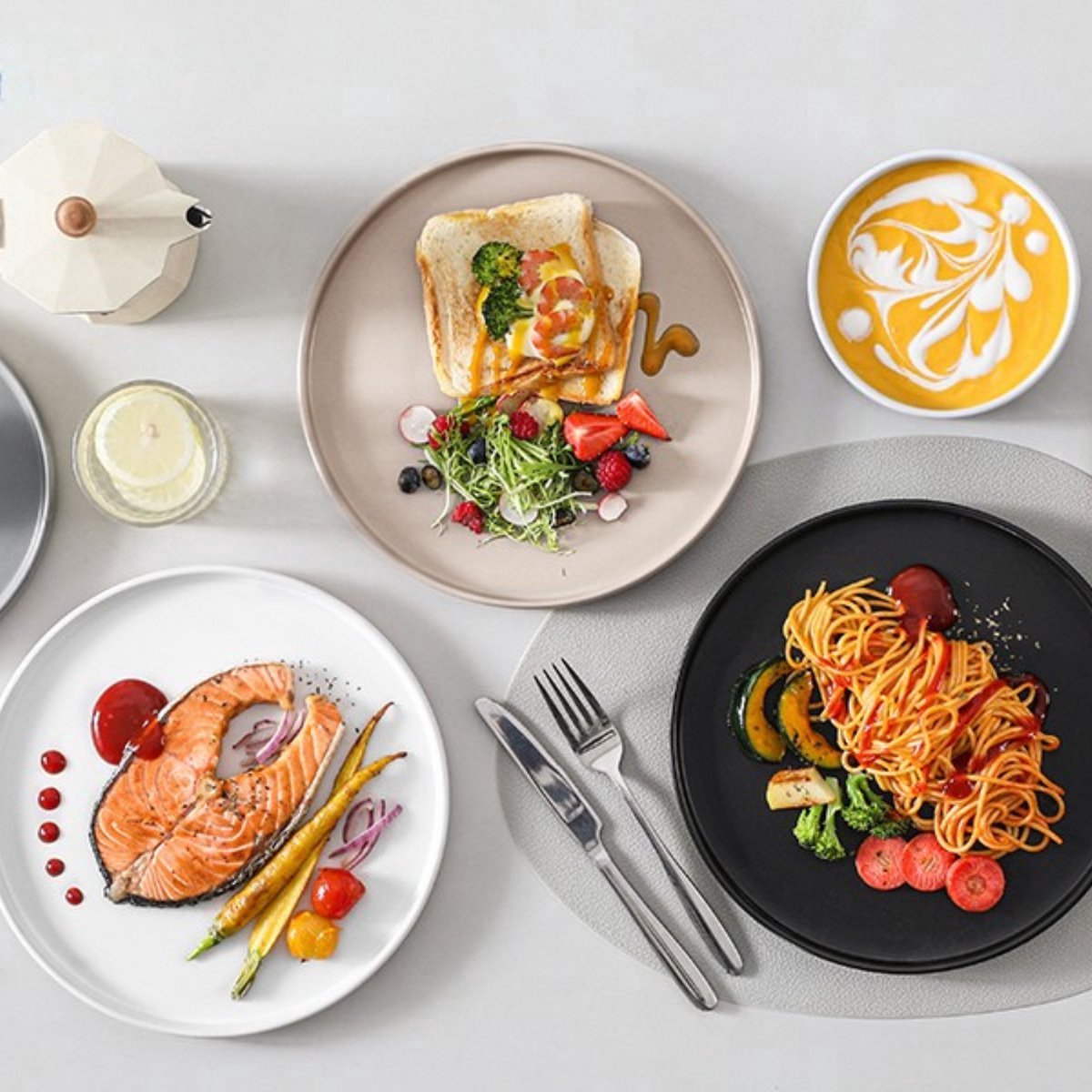 Grigio Fiorenzo Serviesset - 6 delig - 6 persoons - Baby grijs - Dinerborden - Bordenset - Diepe borden - Ontbijtborden - Servies - Keukenservies