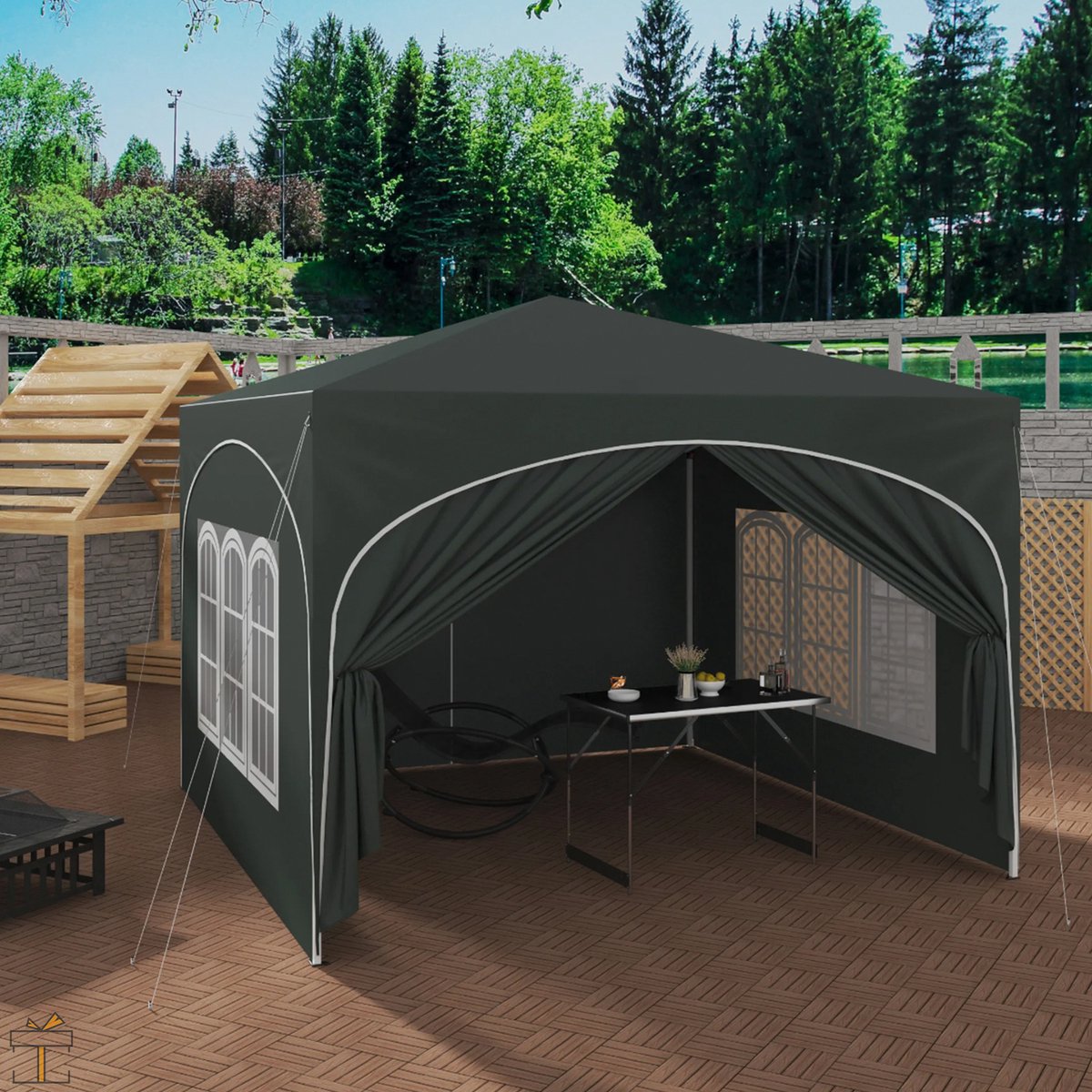 Happyment Luxe Partytent met zijwanden - Grijs - Opvouwbaar - Easy up - Paviljoen - Waterdicht weerbestendig - 3x3 m