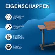 Laptoptafel - Bijzettafel - Bedtafel - Banktafel- Voor gebruik aan bed of kantoor - Verstelbaar - Walnut