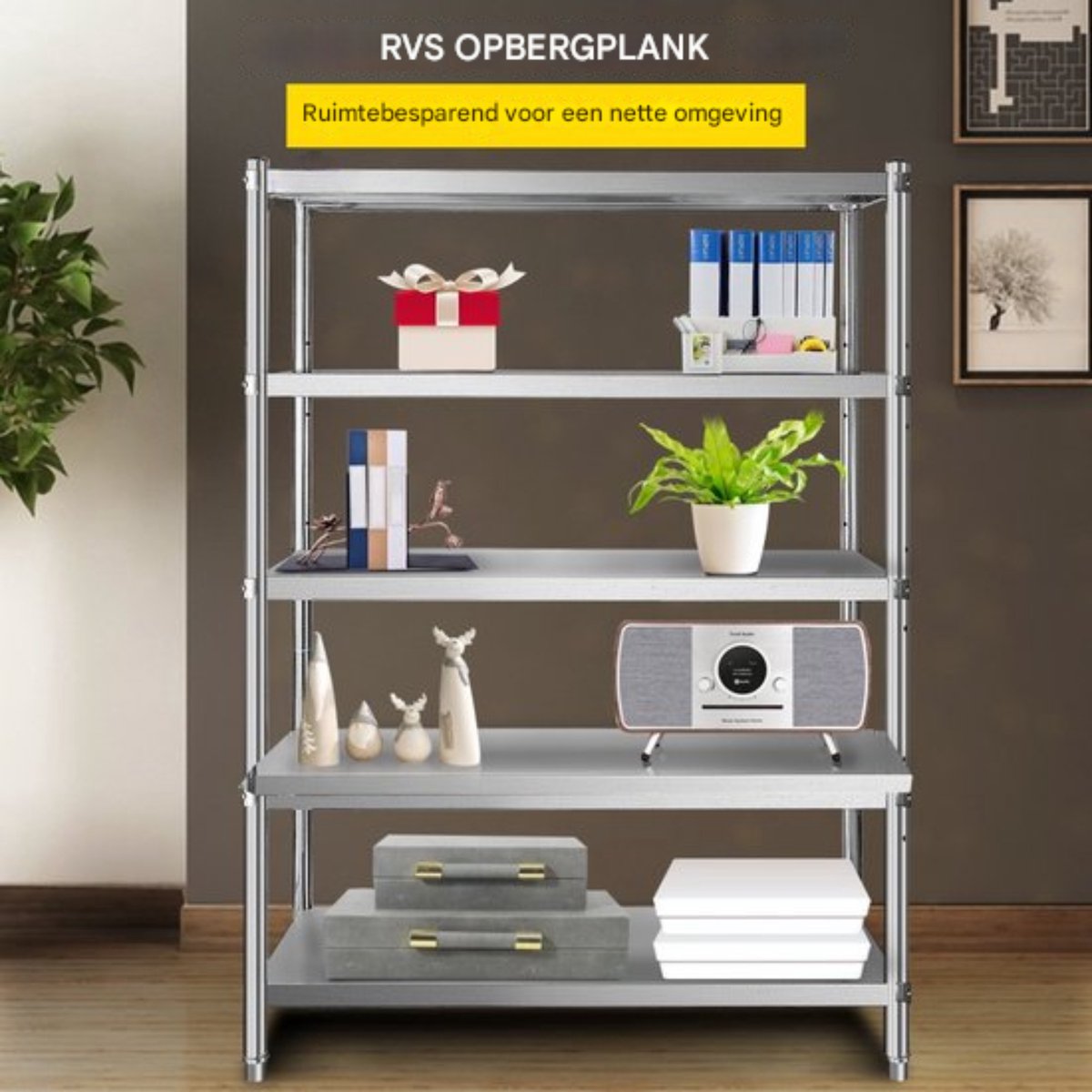 Opbergplank - 5-laagse - RVS - 150kg Draagkracht - Opbergrek - Verstelbare Hoogte