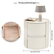 Rond nachtkastje - Bijzettafel - Voor thuis, kantoor of slaapkamer - Modern, met 2 laden - Massief hout - Wit