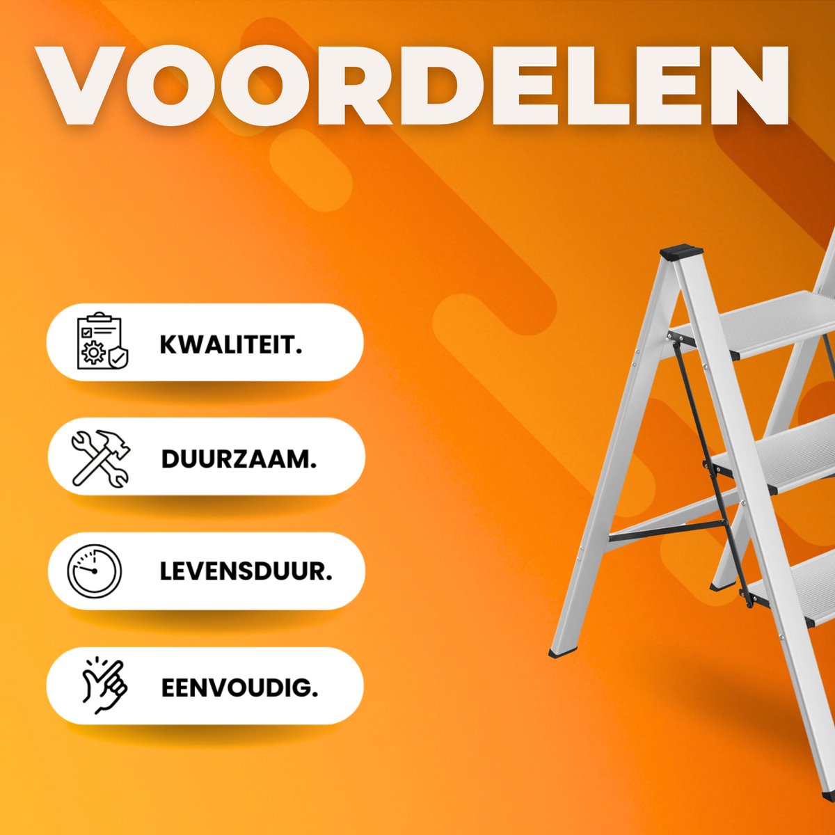 Huishoudtrap - Keukentrap - 2 treden - Ladder Aluminium - Opstapkruk met anitslip - Lichtgewicht - 150KG Belastbaar - Zilver