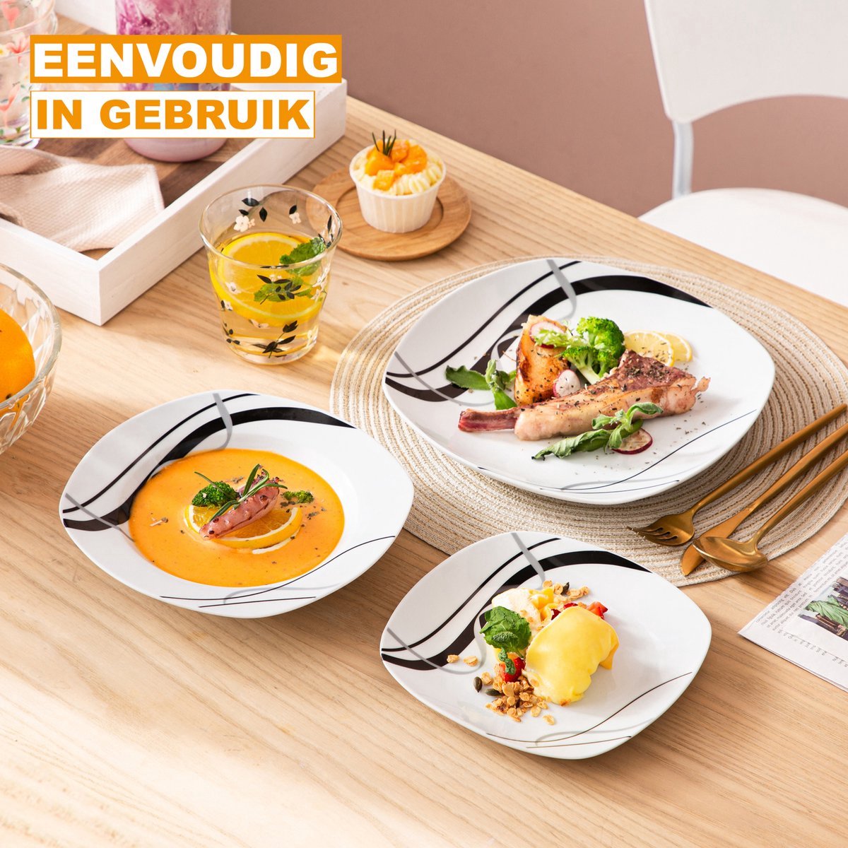 Opaline Serviesset - 36 delig - 12 persoons - Wit - Dinerborden - Bordenset - Diepe borden - Ontbijtborden - Servies - Keukenservies