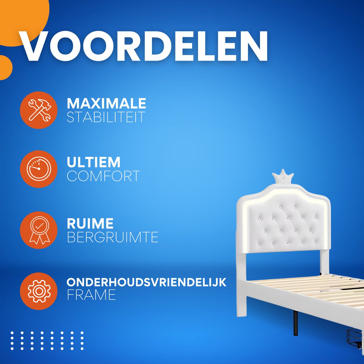 Kinderbed voor meisjes - 90x200cm - Gestoffeerd bed met 1 lade - LED-verlichting en rugleuning - Eenpersoonsbed