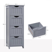 Badkamerkast Smal met 4 Laden - Vrijstaande Houten Kast 30x82x30 cm - Geschikt voor Badkamer & Woonkamer