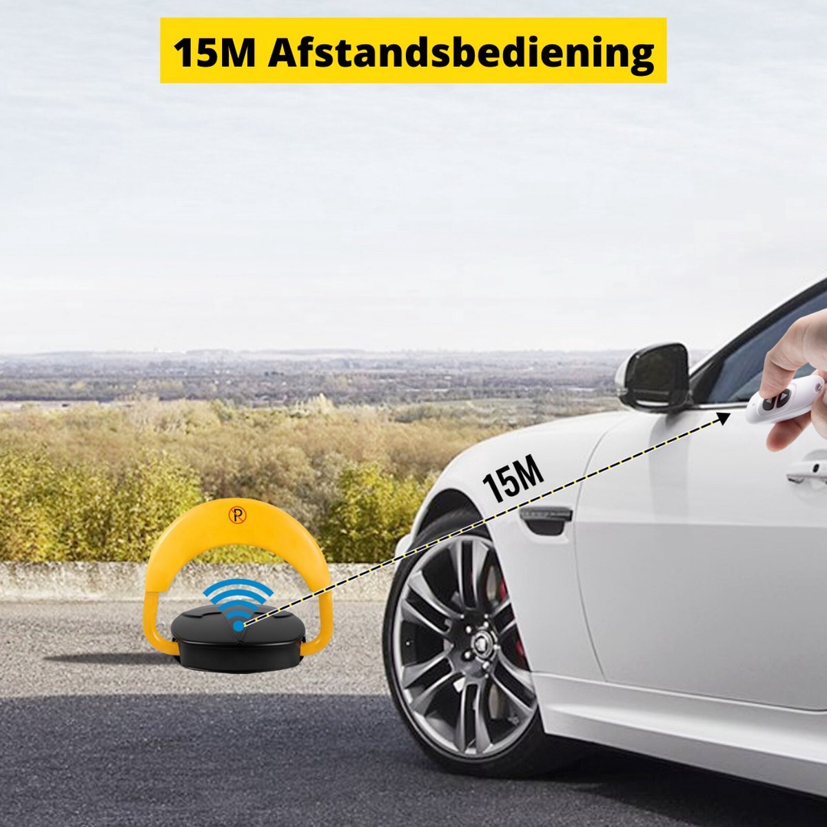 Happyment Parkeerbeugel Met Afstandsbediening - Parkeerpaal - Alarmsysteem - Automatisch Parkeerslot