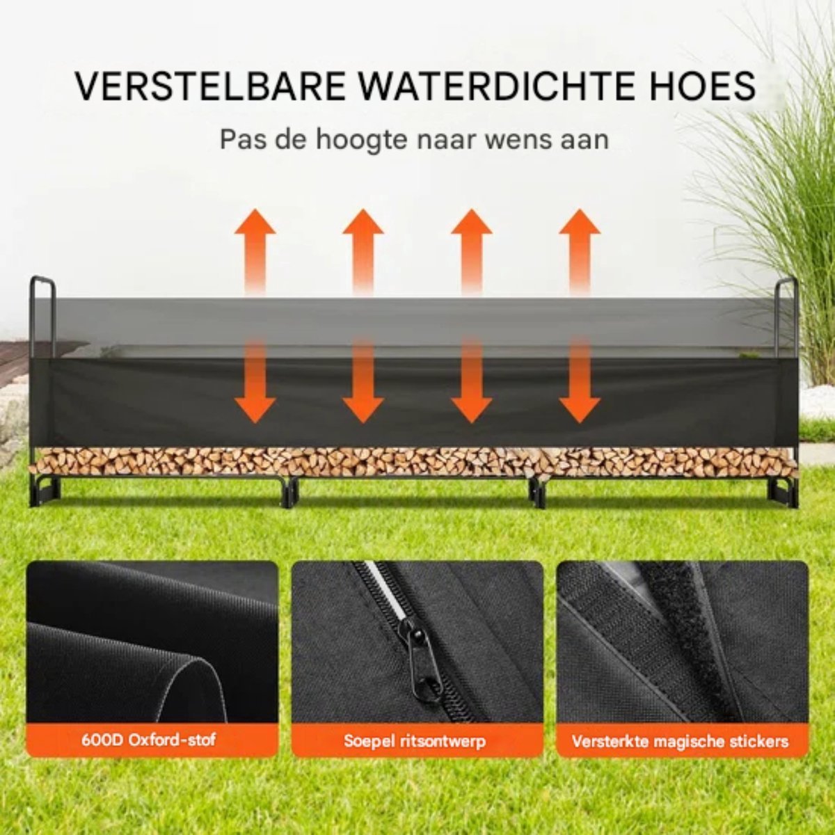 Metalen brandhoutrek - Houtrek - Waterdichte Hoes - 400KG