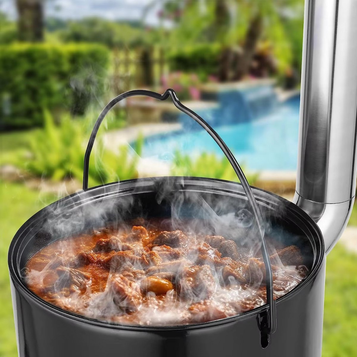 Stoofpot BBQ Kachel - Voor Soepen, Gebraden Kip & Rundvlees Stoofpot - Geëmailleerde Stalen Plaat voor Outdoor Keuken - 21L