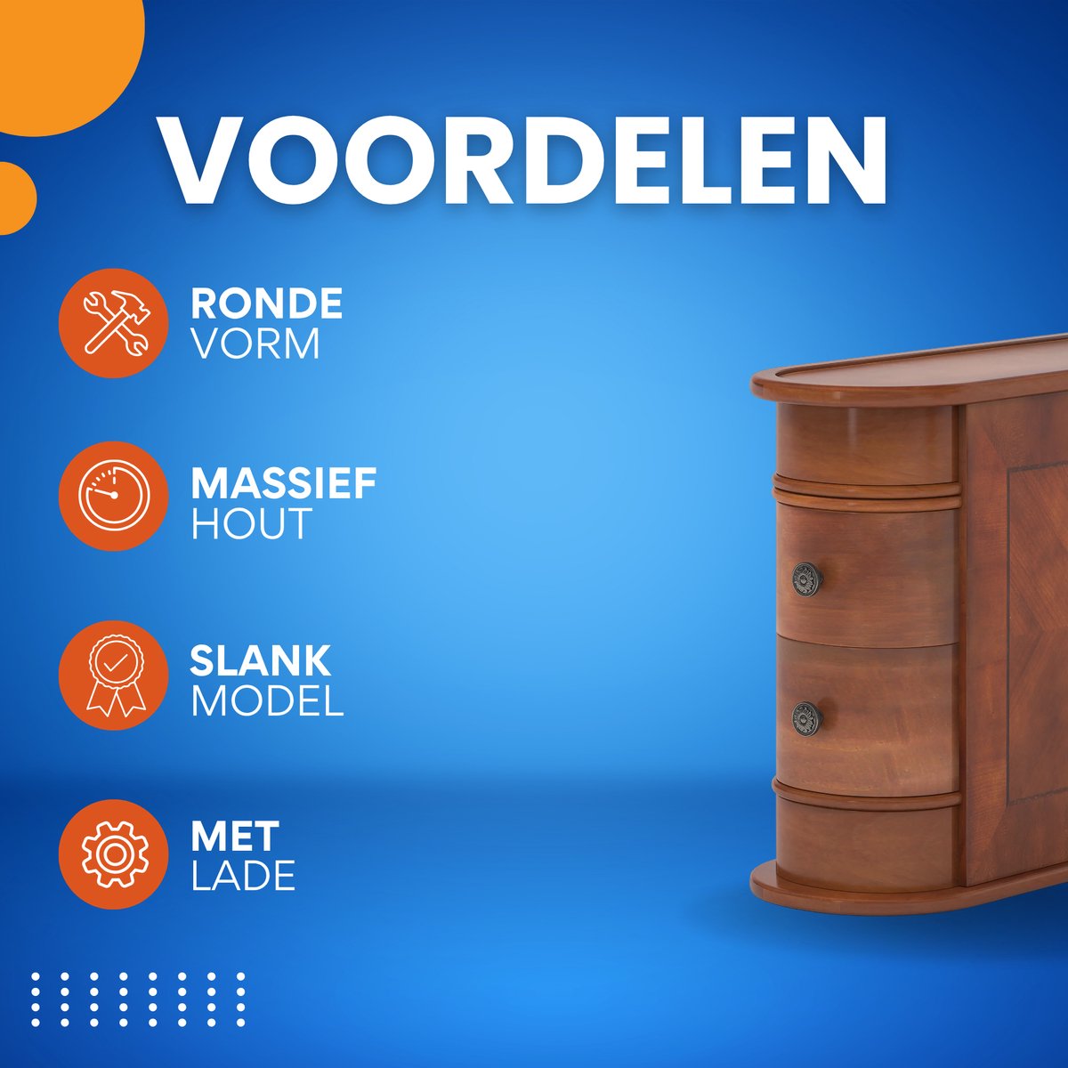 Vintage bijzettafel met lade - Massief hout - Voor slaapkamer of woonkamer - Nachtkastje