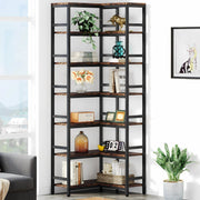 Boekenkast Dully - 7 lagen - Hoekkast - Bruin - Hoekrek - Voor Woonkamer, Slaapkamer of Kantoor - 60x60x200cm