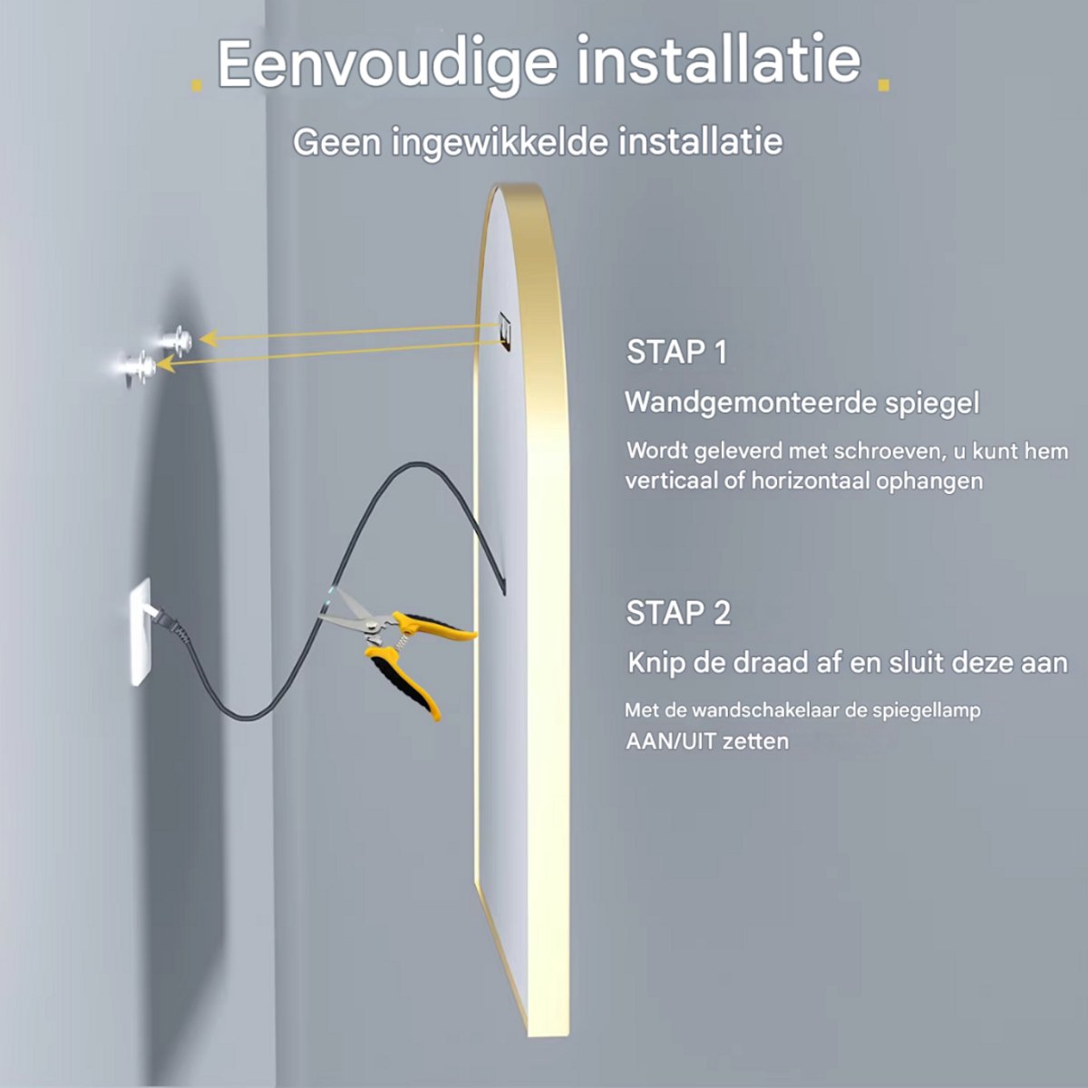 Badkamerspiegel Madrid - Met verwarming en LED verlichting - Geen condens - Spiegel voor badkamer - 90x60cm