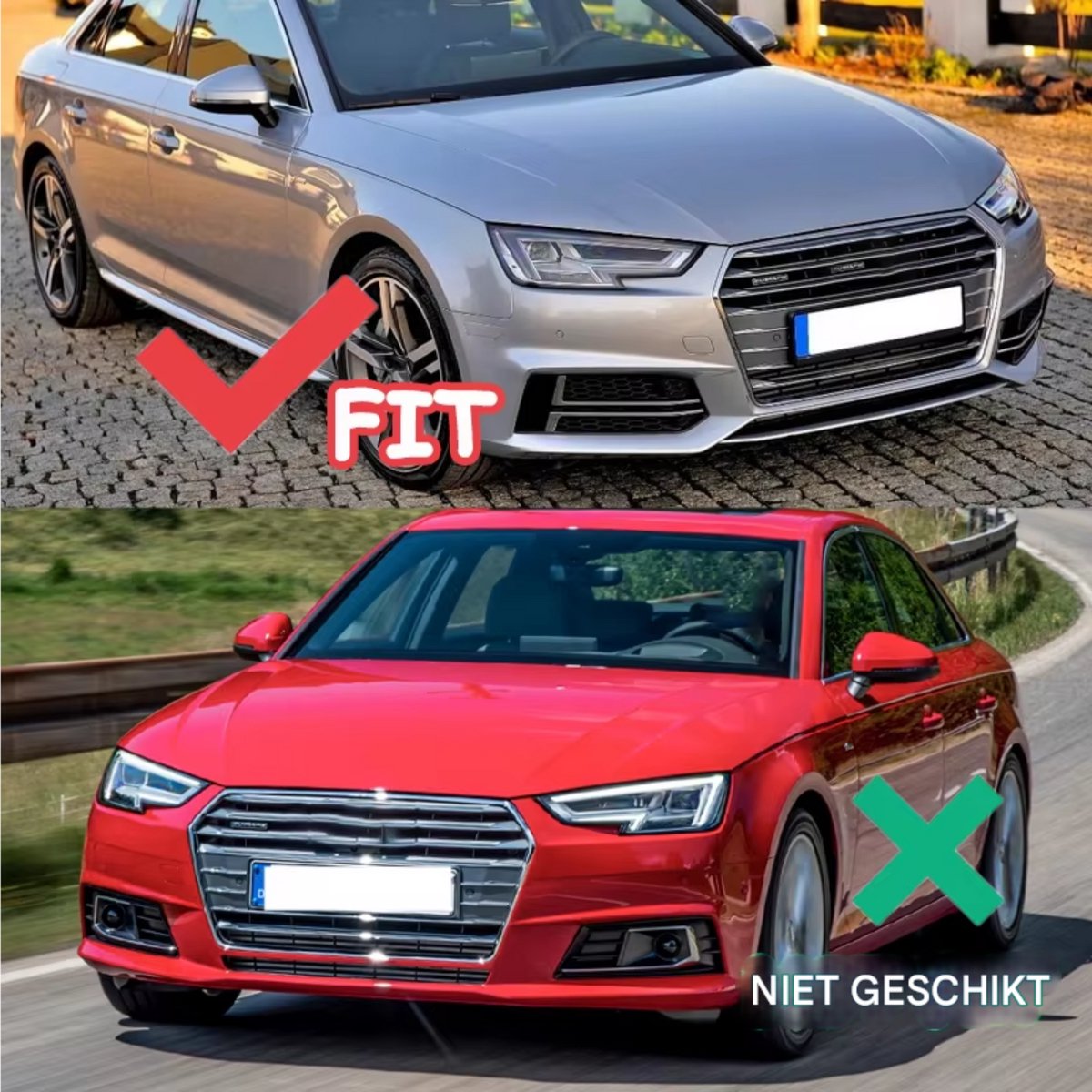 Mistlamp Grille Cover - Voor Audi A4/S4 B9 S-Line (2016-2018)- Zwart Honingraat - Gloss Zwart