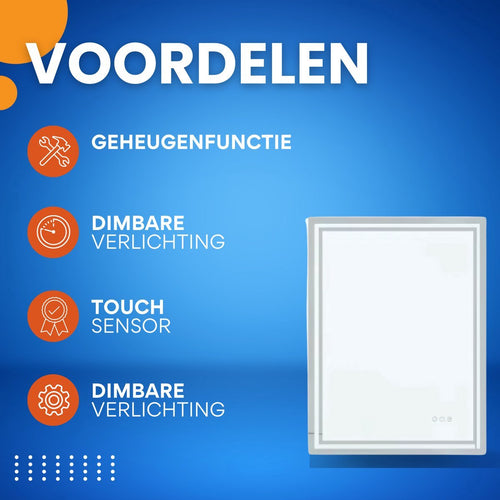 Badkamerspiegel London Vortex - Met verwarming en LED verlichting - Geen condens - Spiegel voor badkamer - 70x50cm