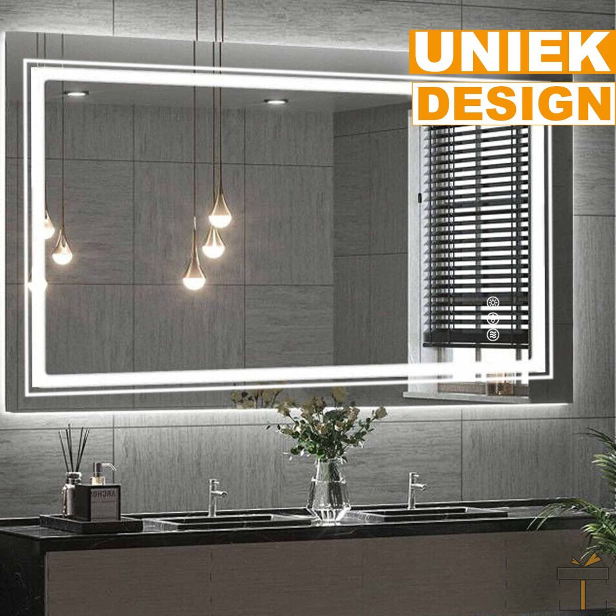 Happyment® Badkamerspiegel met verlichting - Touchscreen - 3 LED standen - Dimbaar - Rechthoek of horizontaal - Anti-condens