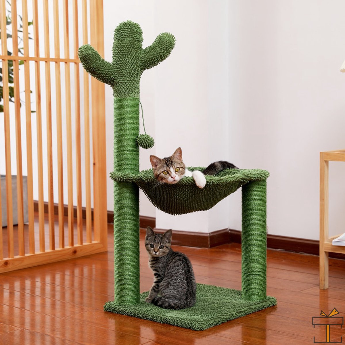 Happyment® Unieke Cactus Krabpaal voor Katten - Zachte Kattenmand hangmat - Kattenspeelgoed - Geschikt voor kleine kittens - 93 CM