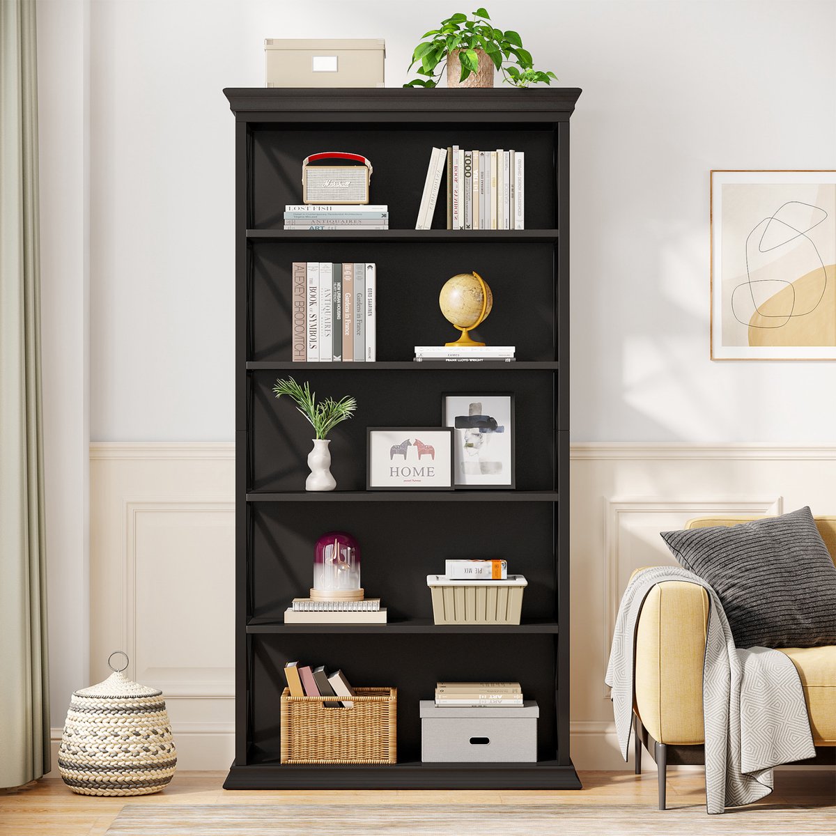 Boekenkast Luno - Bruin - Met 6 Lagen - Boekenrek Opbergrek - Voor Kantoor, Woonkamer of Slaapkamer